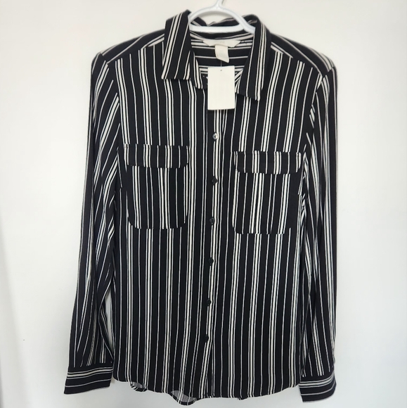 Black and White Striped Button Up shirt - Picture 1 of 2
